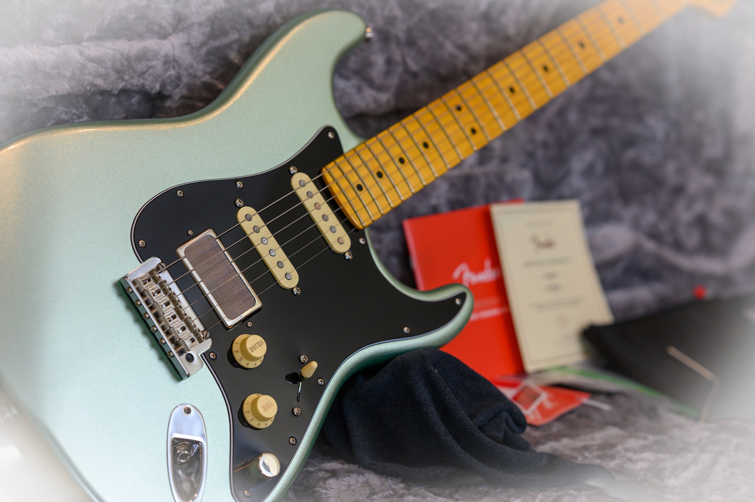 Close-up of a Fender Stratocaster body and neck